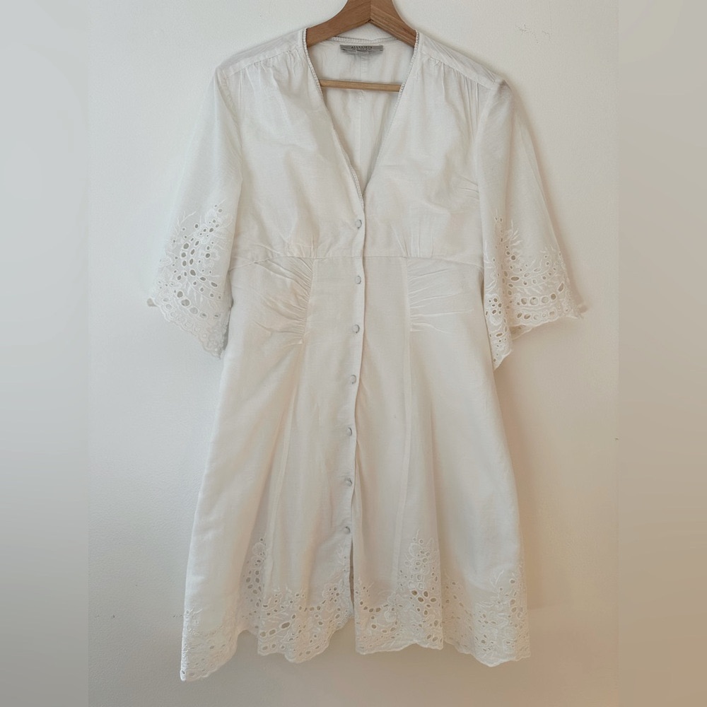 All Saints White Lace-Trimmed Cotton Dress
